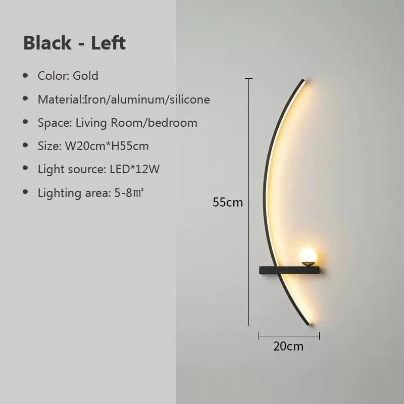 Modern LED Wall Lamp β Minimalist Art Design for Bedroom, Living Room, and Bathroom, Gold/Black